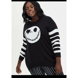 NBC x torrid bbw stripe knit sweater top shirt jack skellington lace up back 2xl
